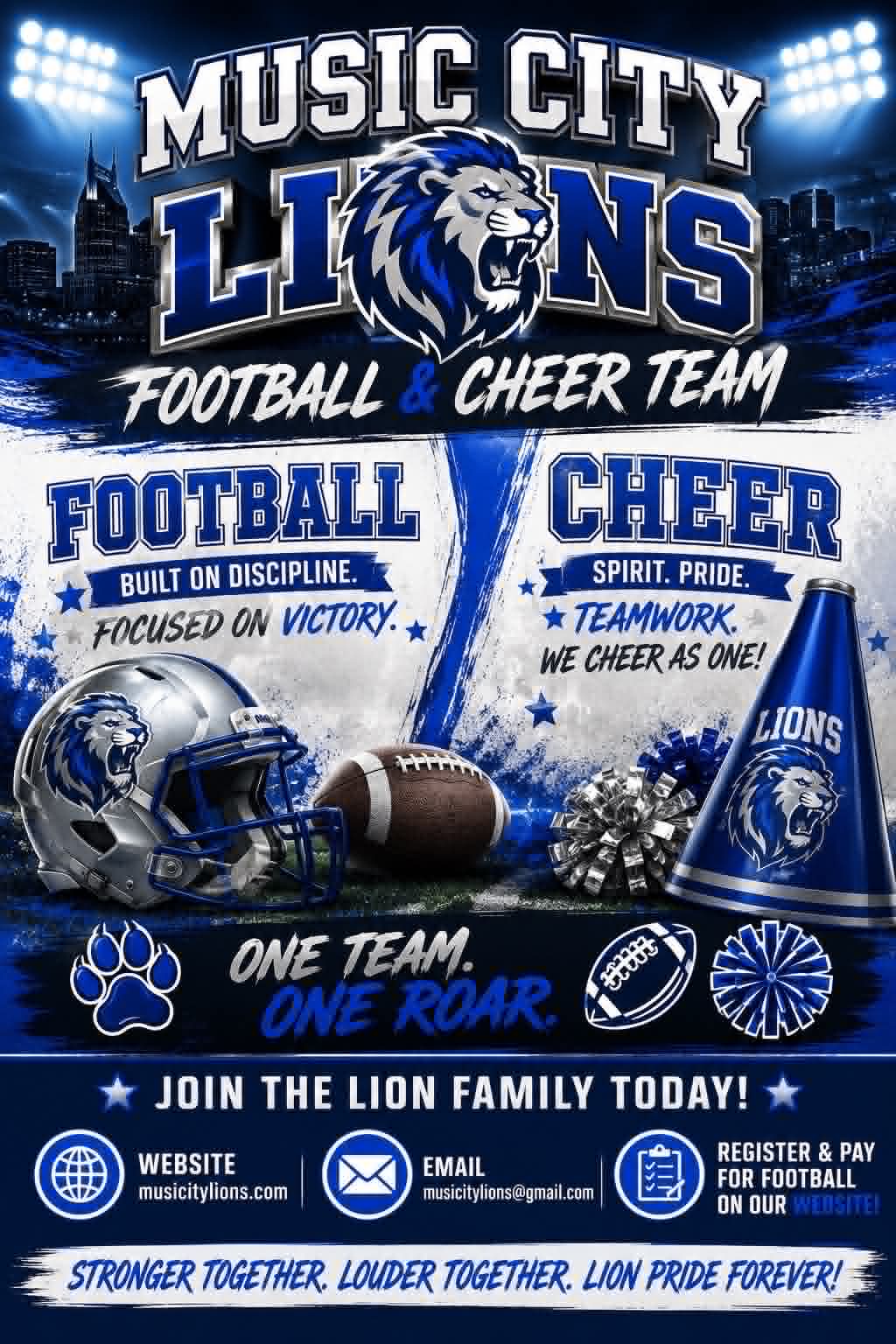 Music City Lions youth football players on the field