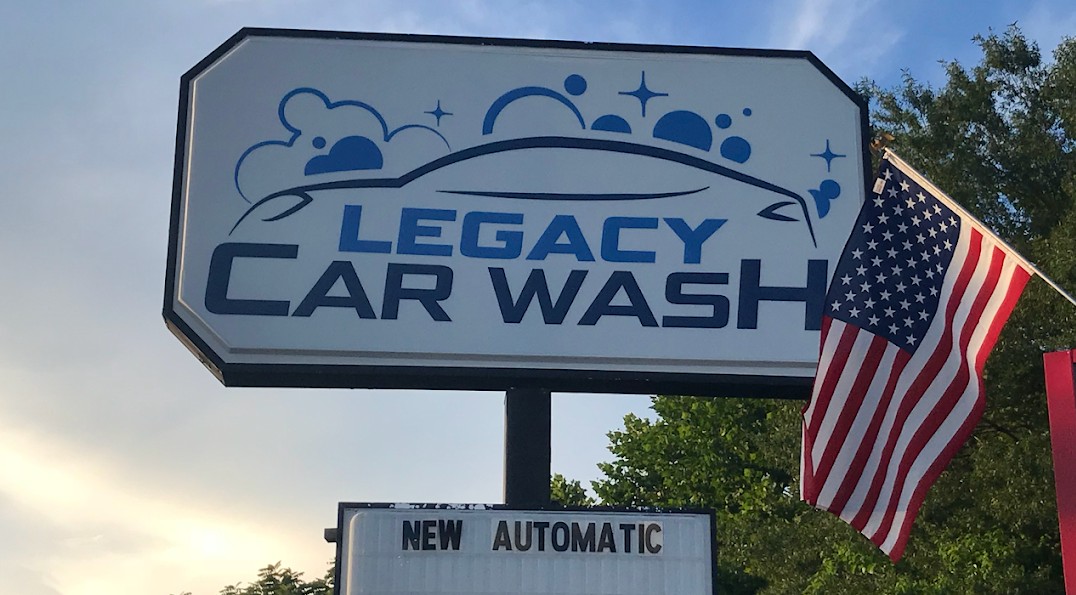 Legacy Car Wash sign — Music City Lions sponsor